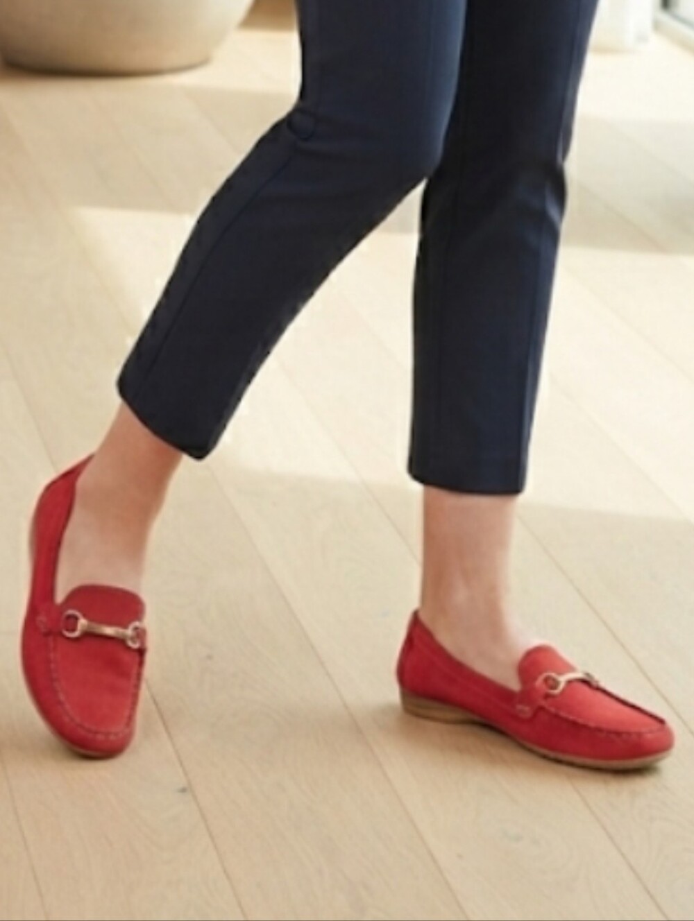 Geox Respira Red Suede Horsebit Driving Loafers Moc Toe Flats Size 37 US Size 7